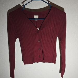 a new day Deep Red Ribbed Cardigan